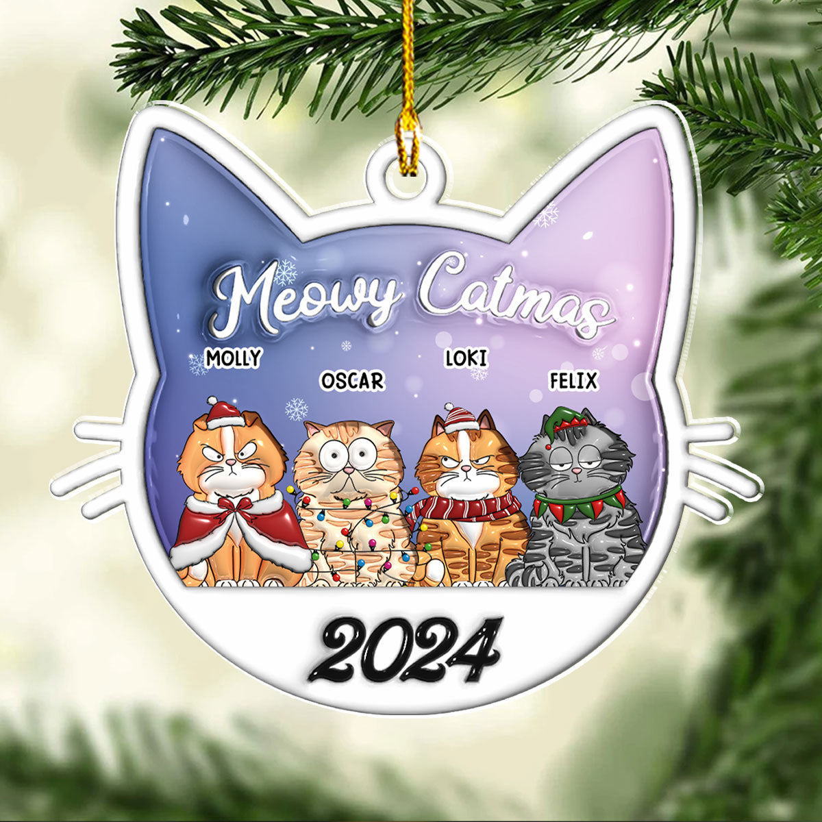 Meowy Catmas 2024 - Personalized Custom 3D Inflated Effect Acrylic Ornament