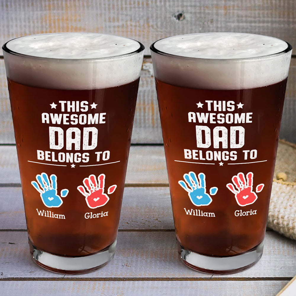 This Awesome Dad Belongs To - Personalized Custom Beer Glass