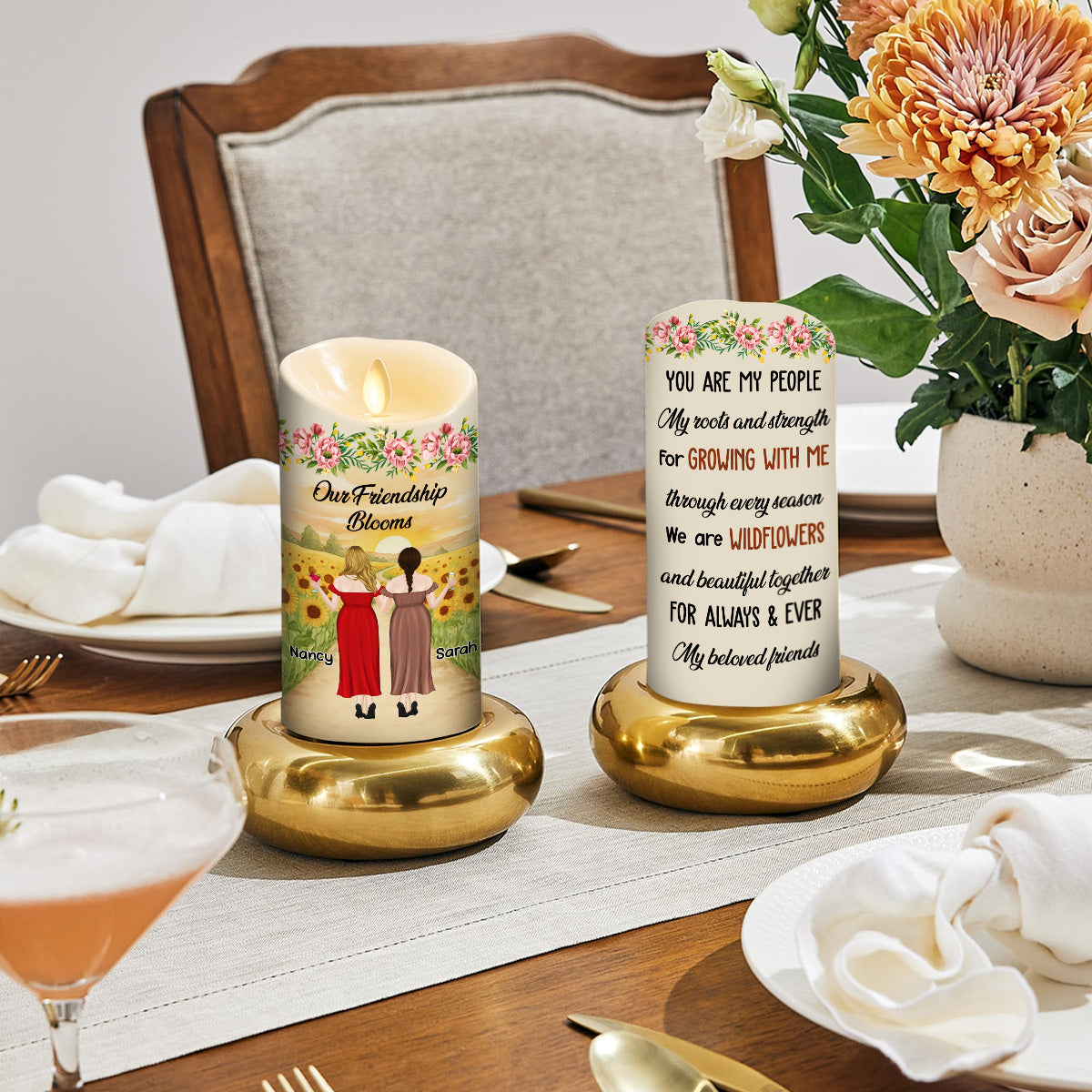 Wildflower Friendship - Personalized Custom LED Candle