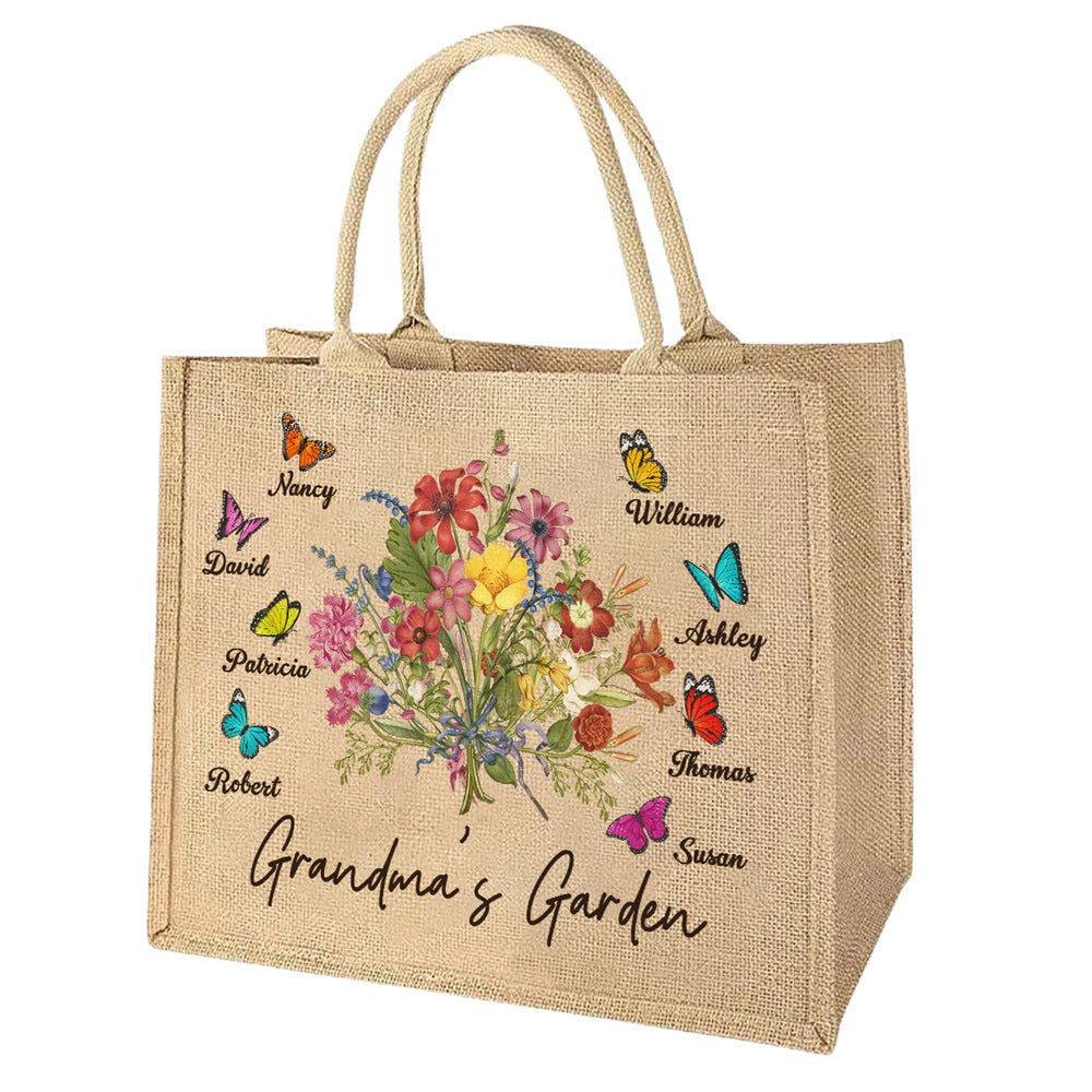 Grandmas Garden - Personalized Custom Jute Tote Bag