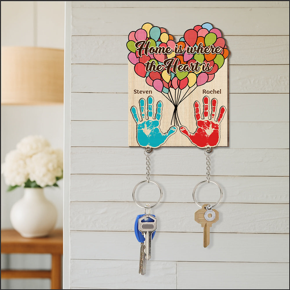 Home Is Where The Heart Is - Personalized Custom Wooden Key Holder With Keychain