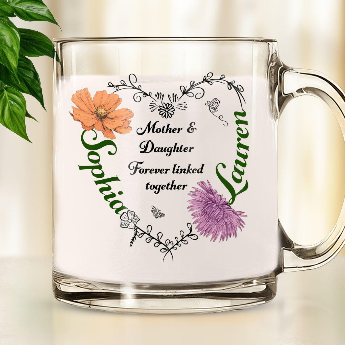 Linked Together Mom And Daughter - Personalized Custom Glass Mug
