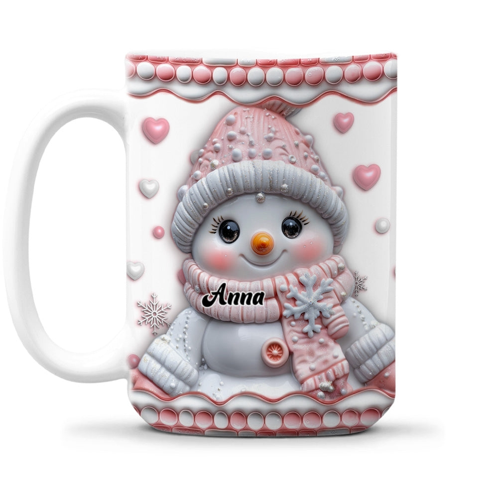 Cute Pink Snowman - Personalized Custom 3D Inflated Effect Mug