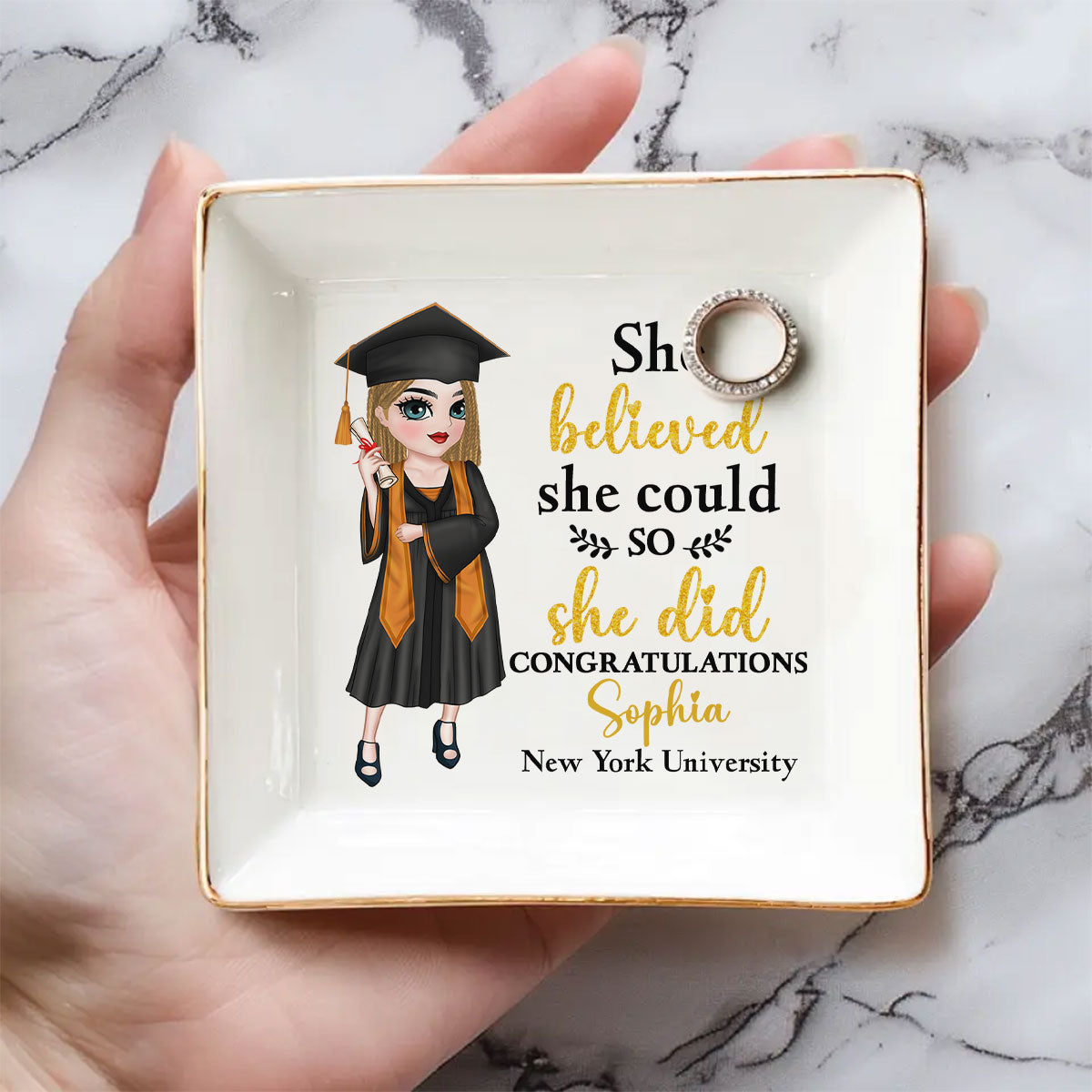 She Believed She Could - Personalized Custom Jewelry Dish