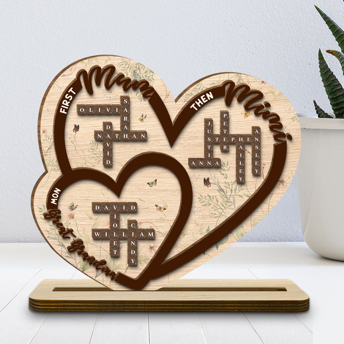 First Mom Now Grandma - Personalized Custom 2-Layer Wood Plaque With Flat Base