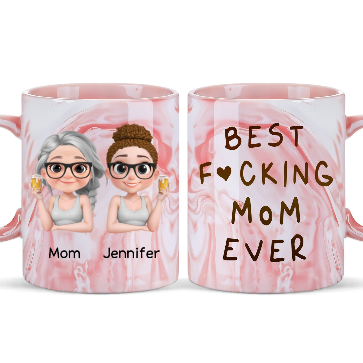 Best Mom Ever - Personalized Custom Pink Marble Mug