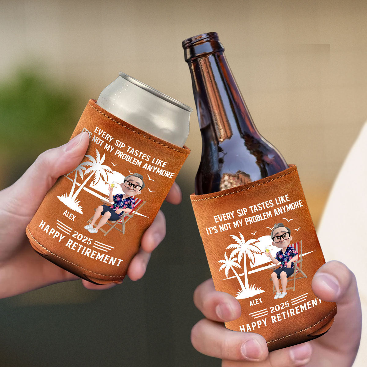 Tastes Like A Retired Legend In Every Sip - Personalized Custom Leather Can Cooler Holder