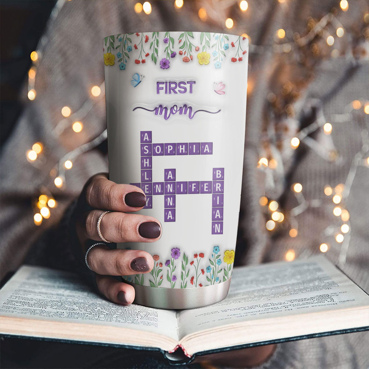 First Mom Now Grandma Crossword Floral Version - Personalized Custom 3D Inflated Effect Tumbler