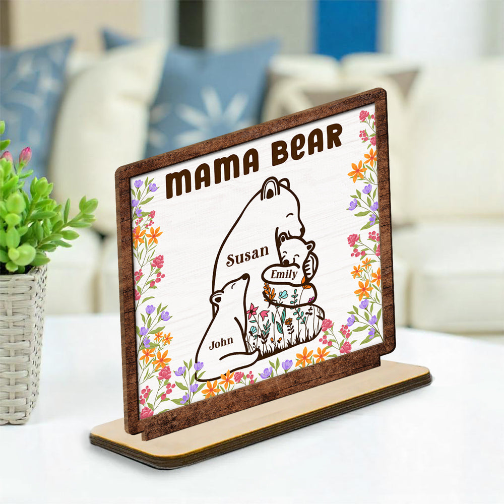 Mama Bear - Personalized Custom 2-Layer Wood Plaque With Flat Base