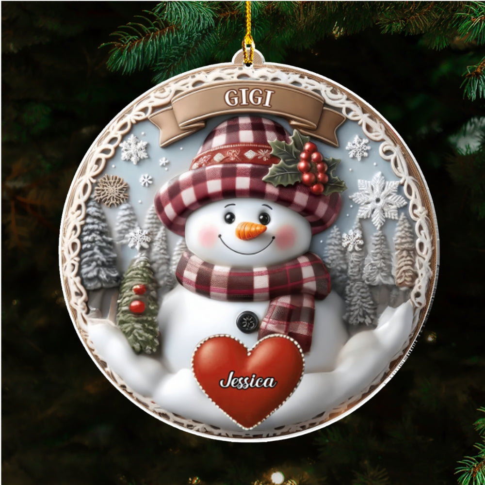 Snowman Grandma Mom Sweet Heart Kids - Personalized Custom Acrylic Ornament