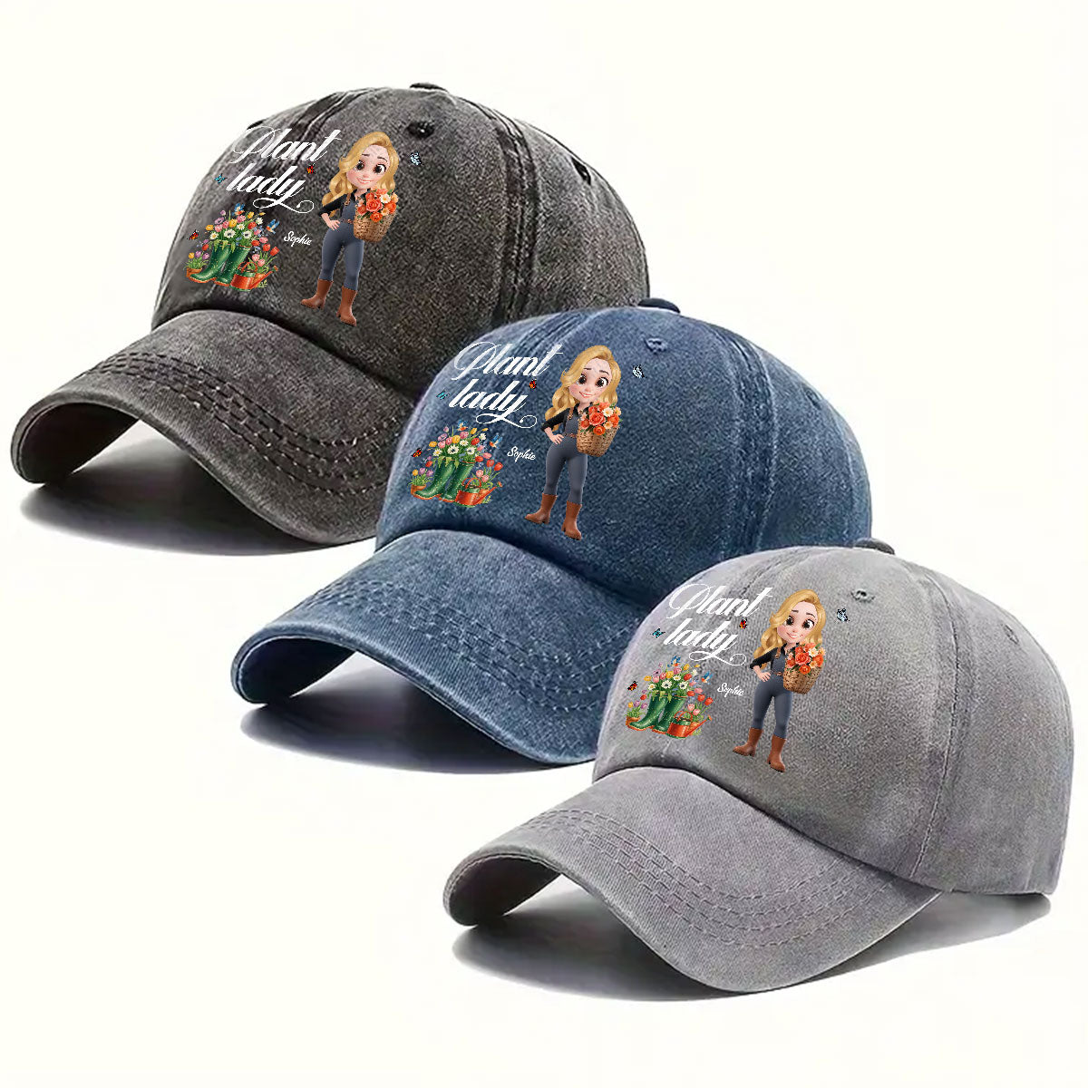 Plant Lady - Personalized Custom Vintage Washed Denim Cap