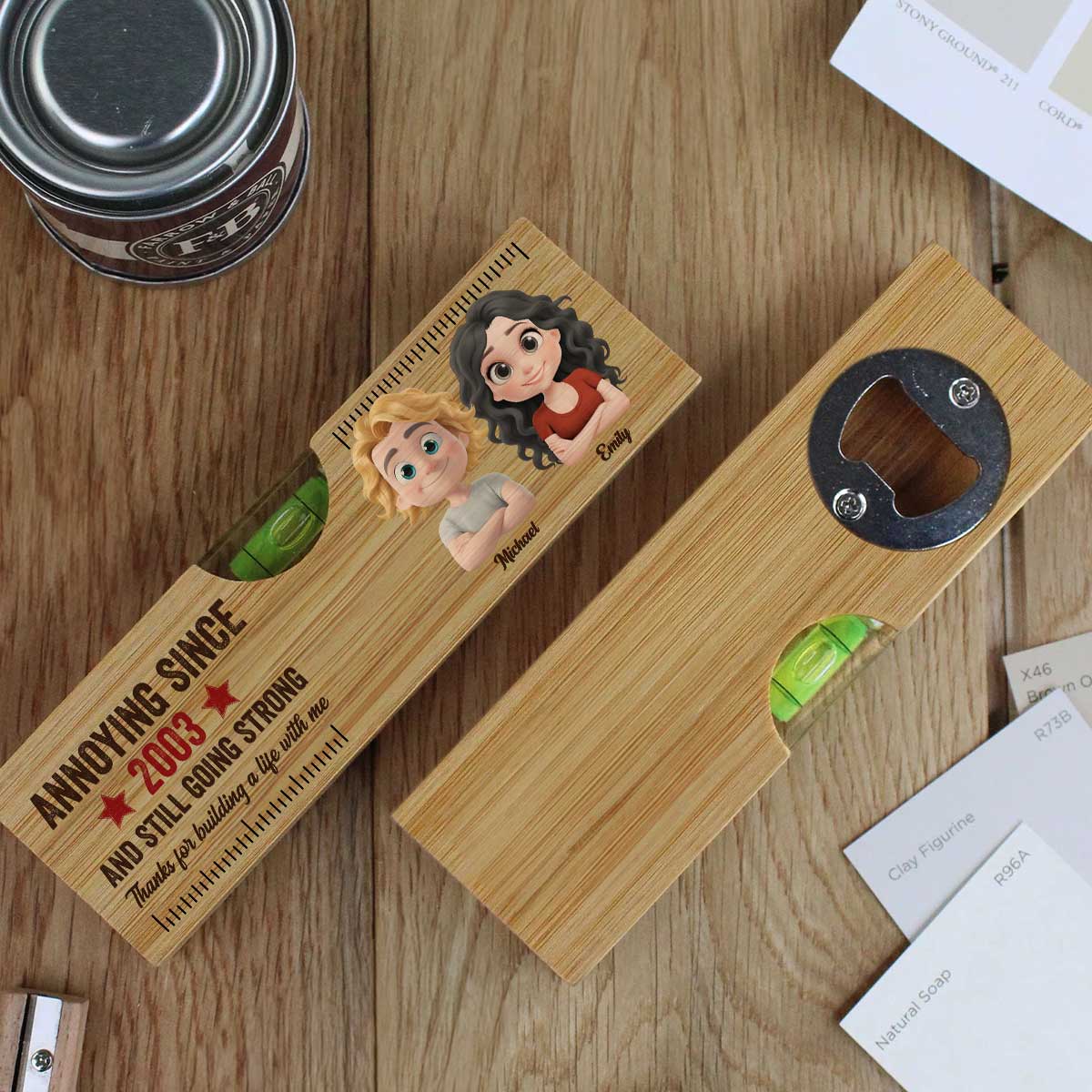 Thanks For Building A Life With Me - Personalized Custom Wooden Spirit Level Bottle Opener