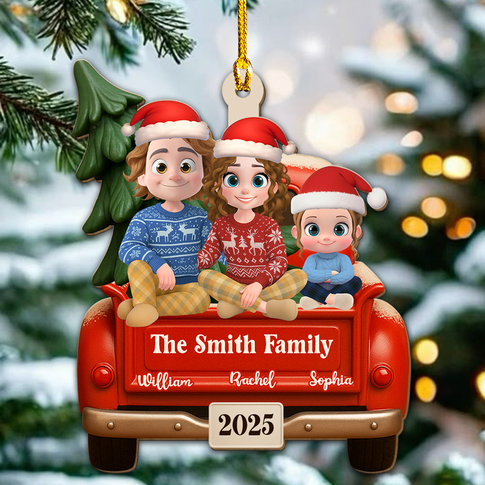 Family Vintage Truck - Personalized Custom 3D Effect Wood Ornament