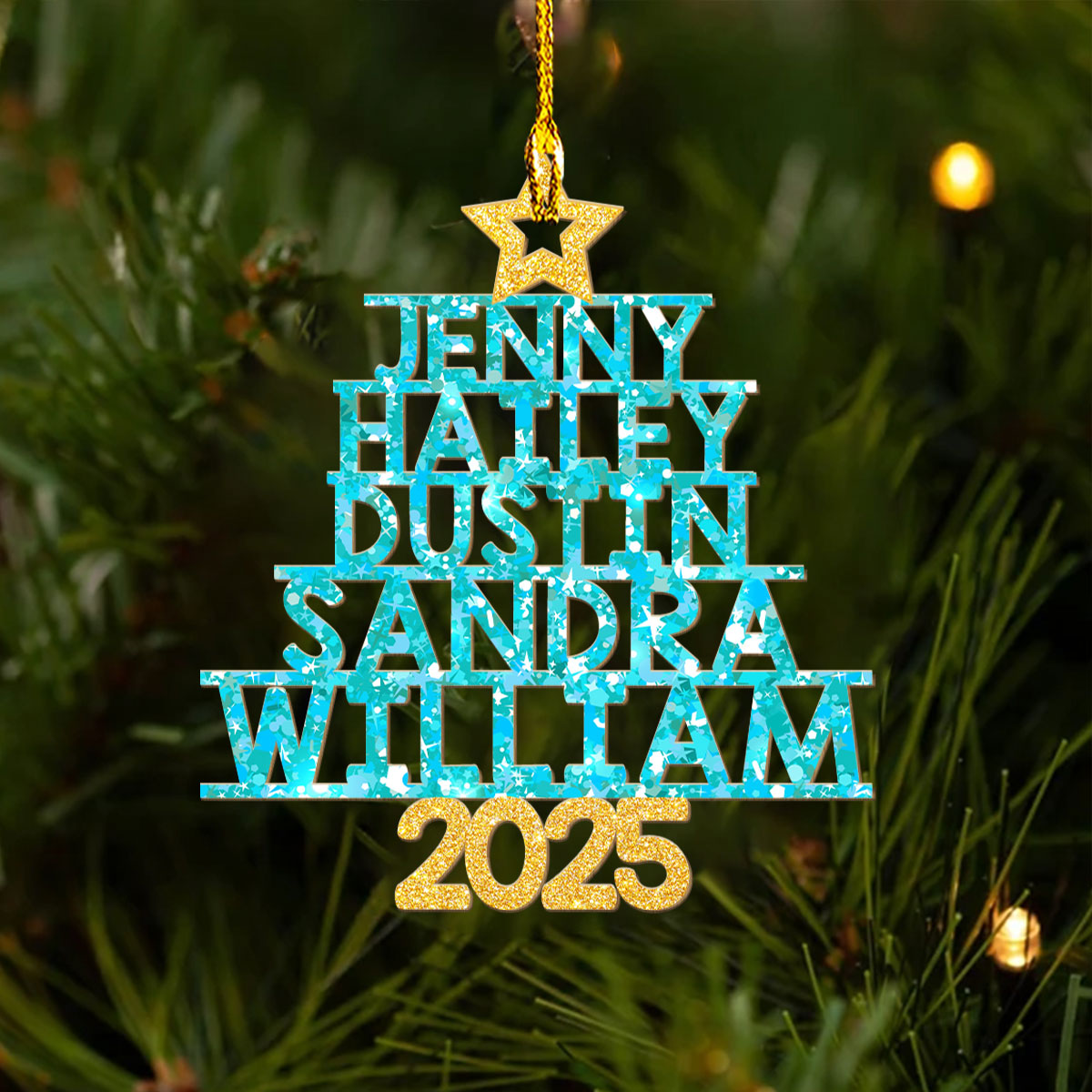 Family Glitter Christmas Tree - Personalized Custom Wood Ornament
