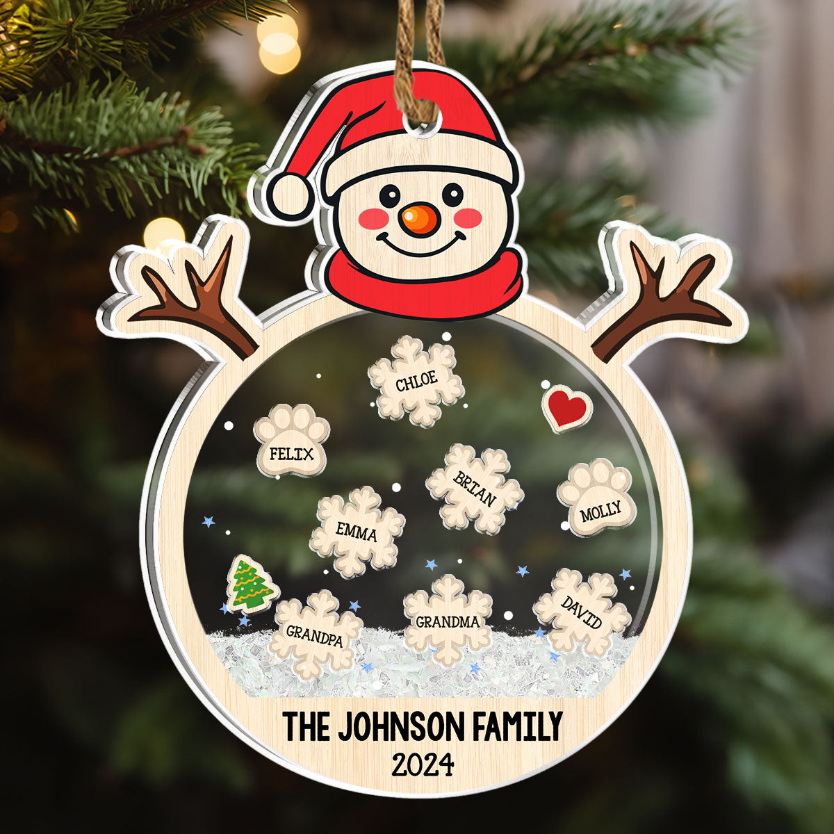 Family Snowball - Personalized Custom Acrylic Shaker Ornament