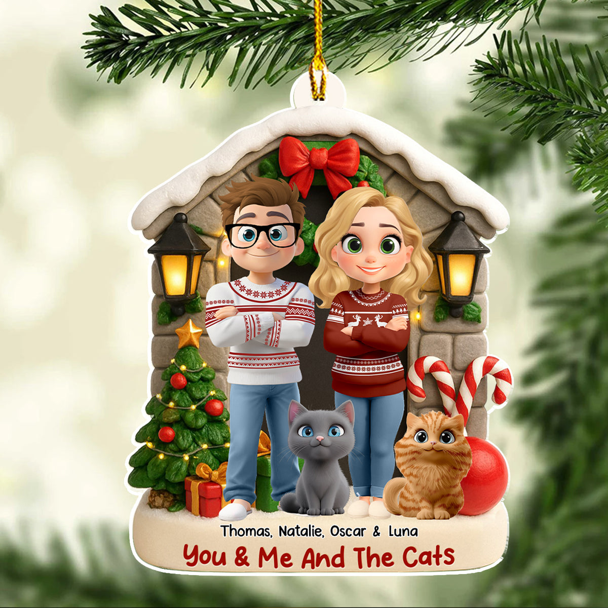 Bond Of Cat Love - Personalized Custom 3D Effect Acrylic Ornament