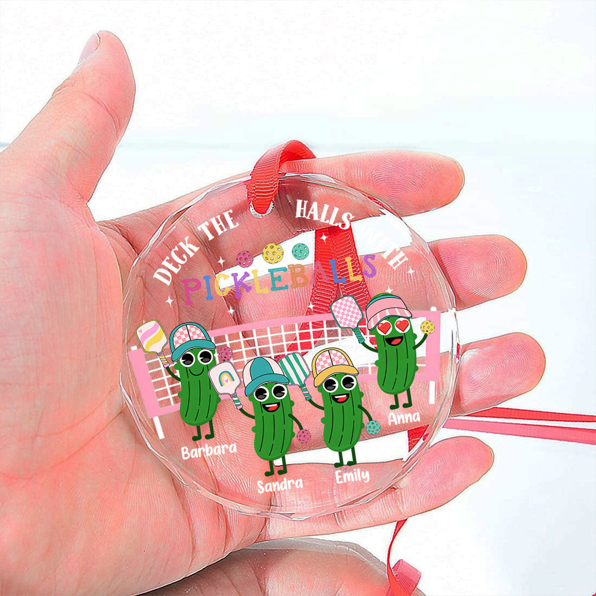 Deck The Halls With Pickleballs - Personalized Custom Glass Ornament
