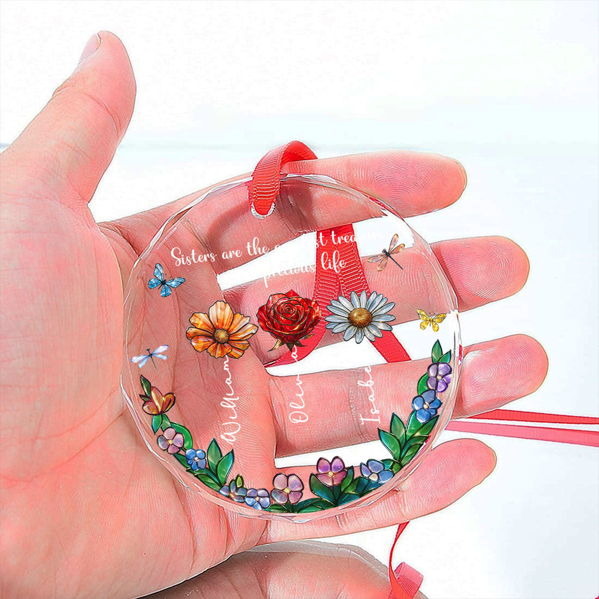 Sisters Make The World Brighter - Personalized Custom Glass Ornament