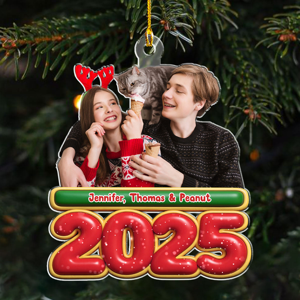 My Kids Is Here Cat Photo Version - Personalized Custom Acrylic Ornament