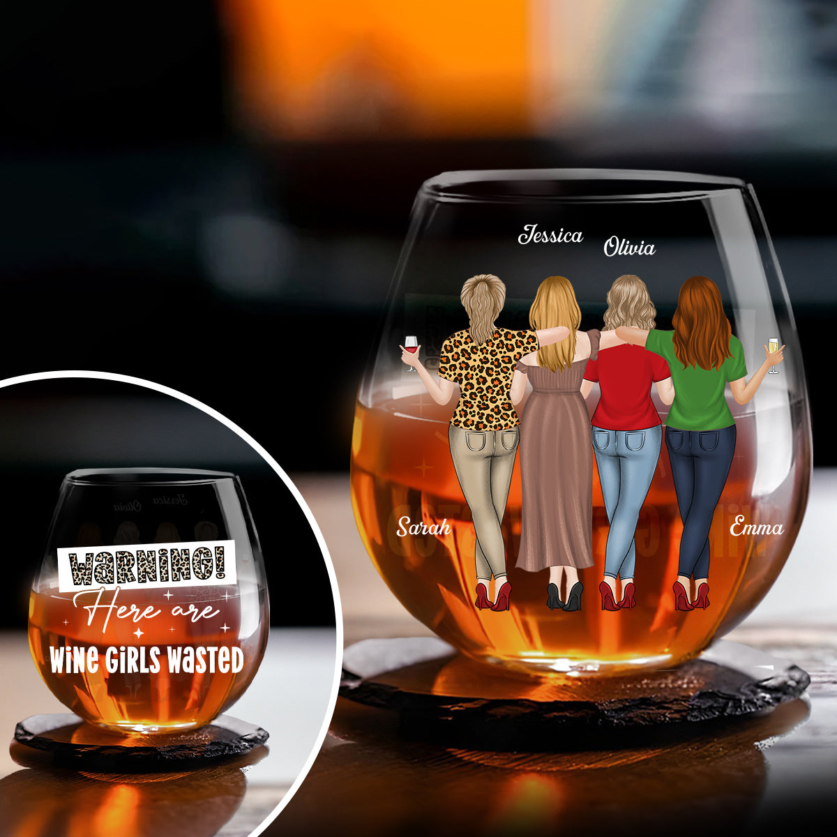 Wine Girls Wasted - Personalized Custom Wine Glass