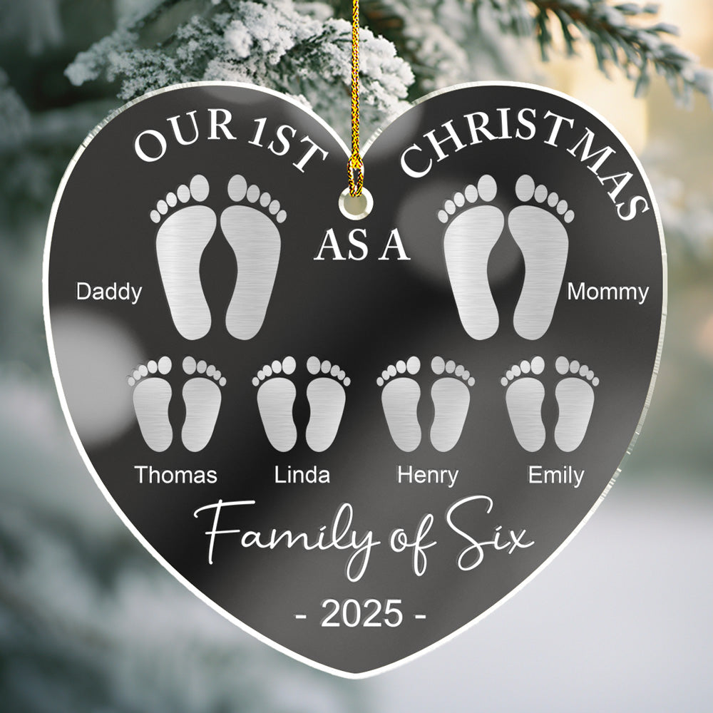 First Christmas As A Family Footprints  - Personalized Custom Mirrored Acrylic Ornament