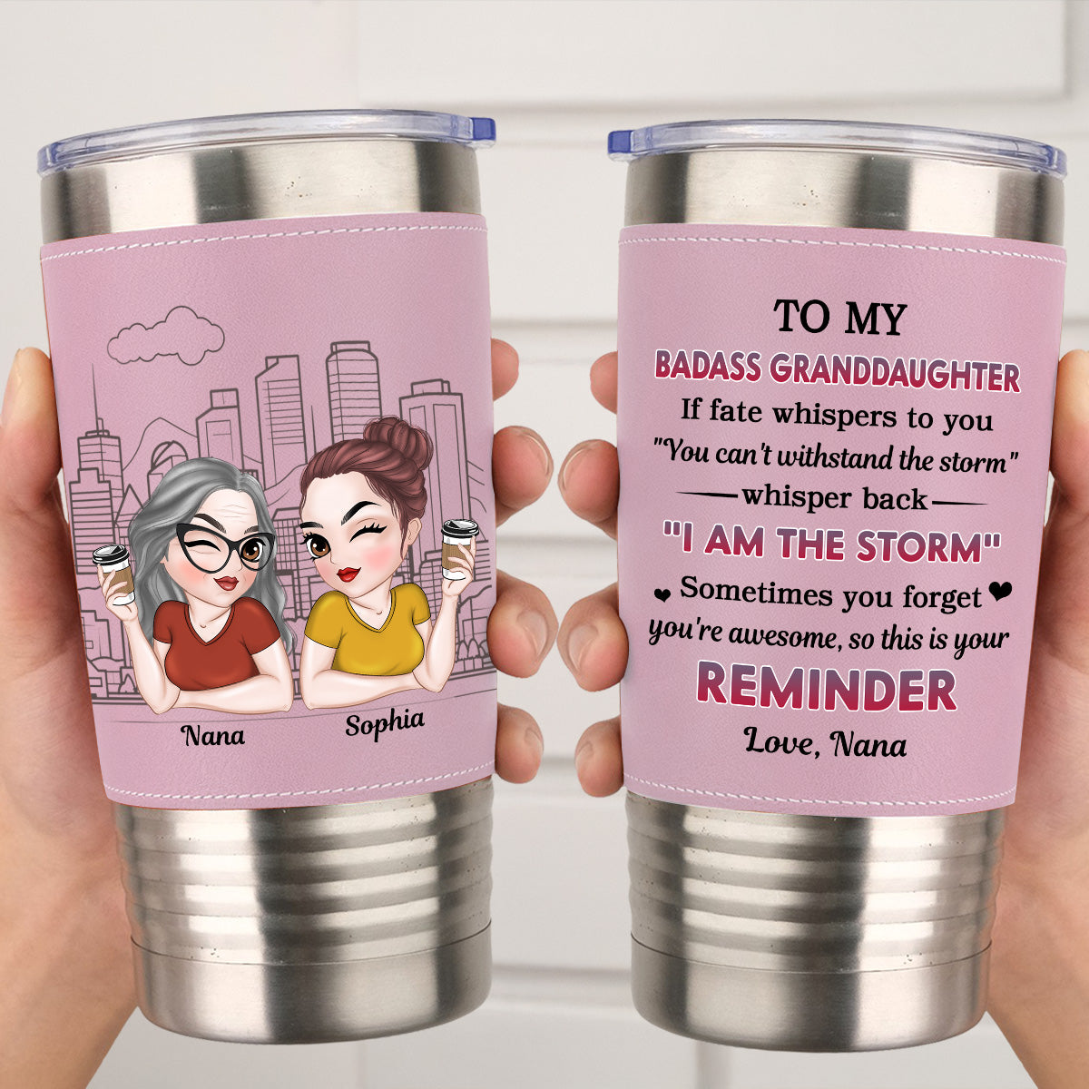 My Brave Girl - Personalized Custom Pink Leather Tumbler