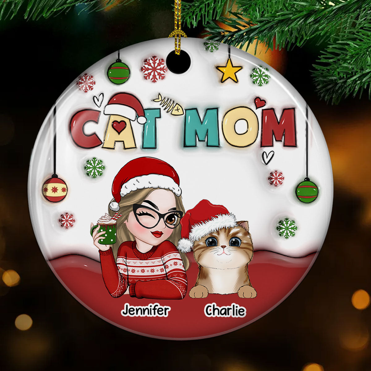 Mom Of Cats- Personalized Custom 3D Inflated Effect Ceramic Ornament