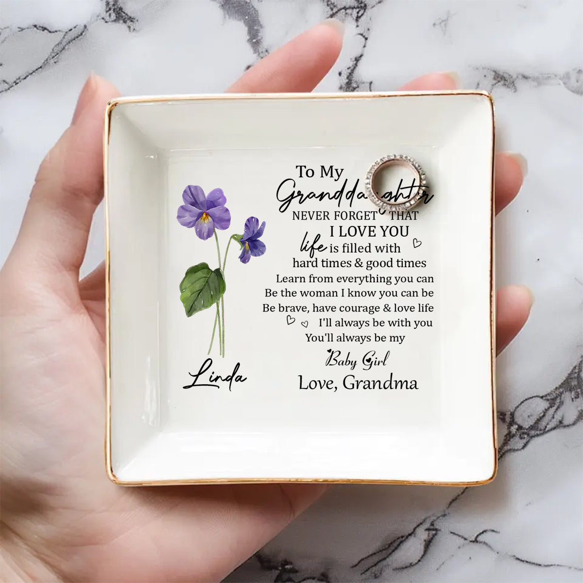 Never Forget Granddaughter - Personalized Custom Jewelry Dish
