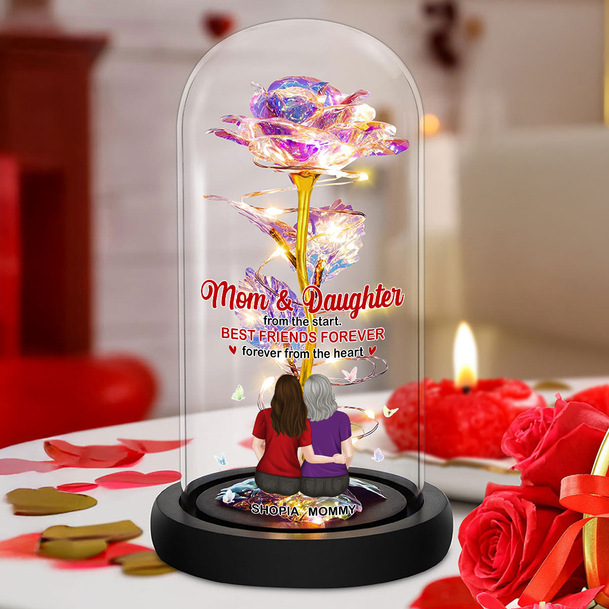 Mother And Daughter Forever From The Heart - Personalized Custom Sparkly Rose