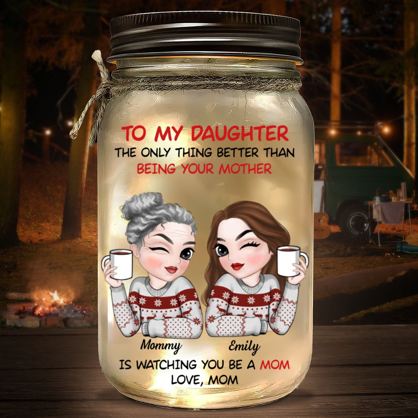 To My Daughter Merry Christmas - Personalized Custom Mason Jar Light