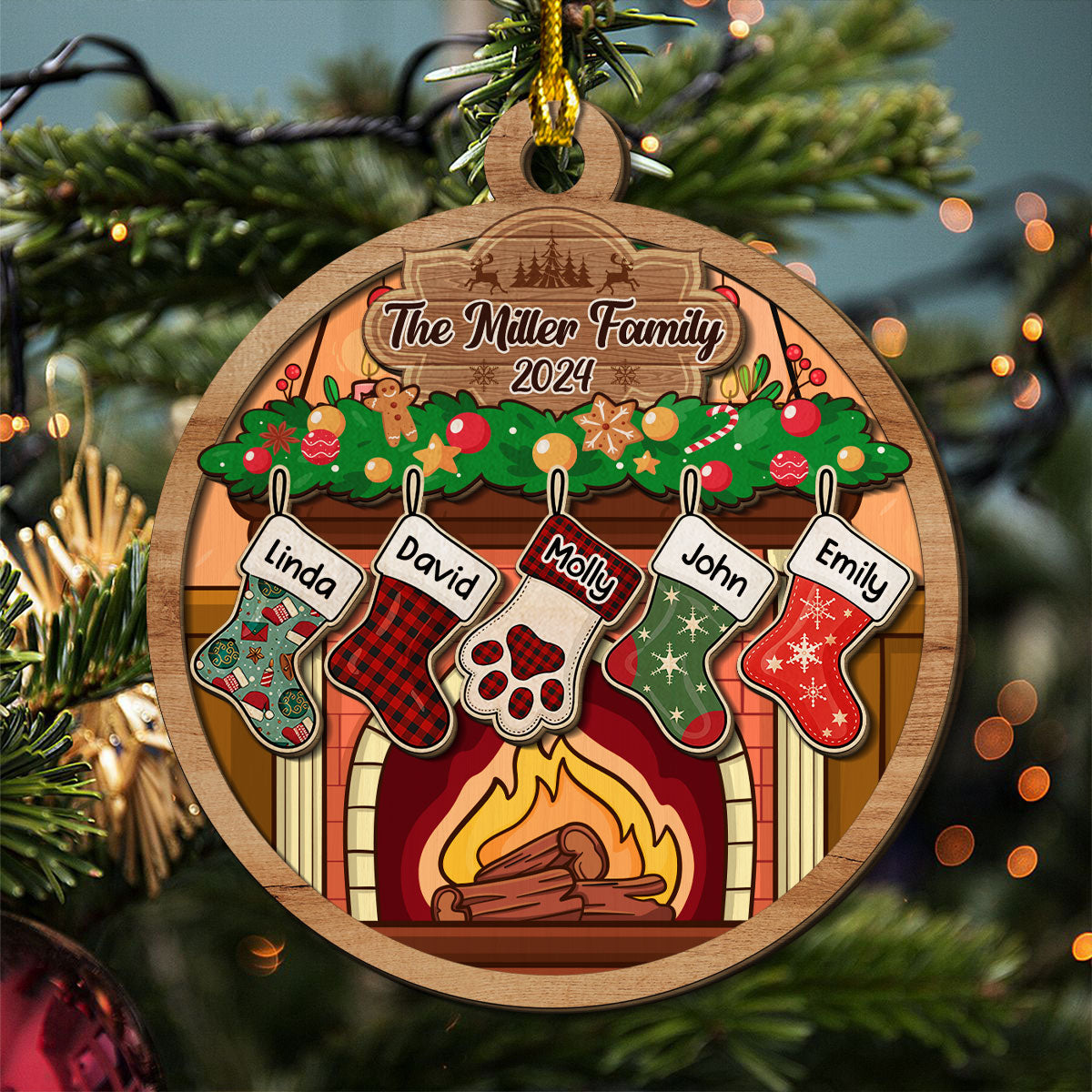 Happy Stockings - Personalized Custom 2-Layered Wood Ornament