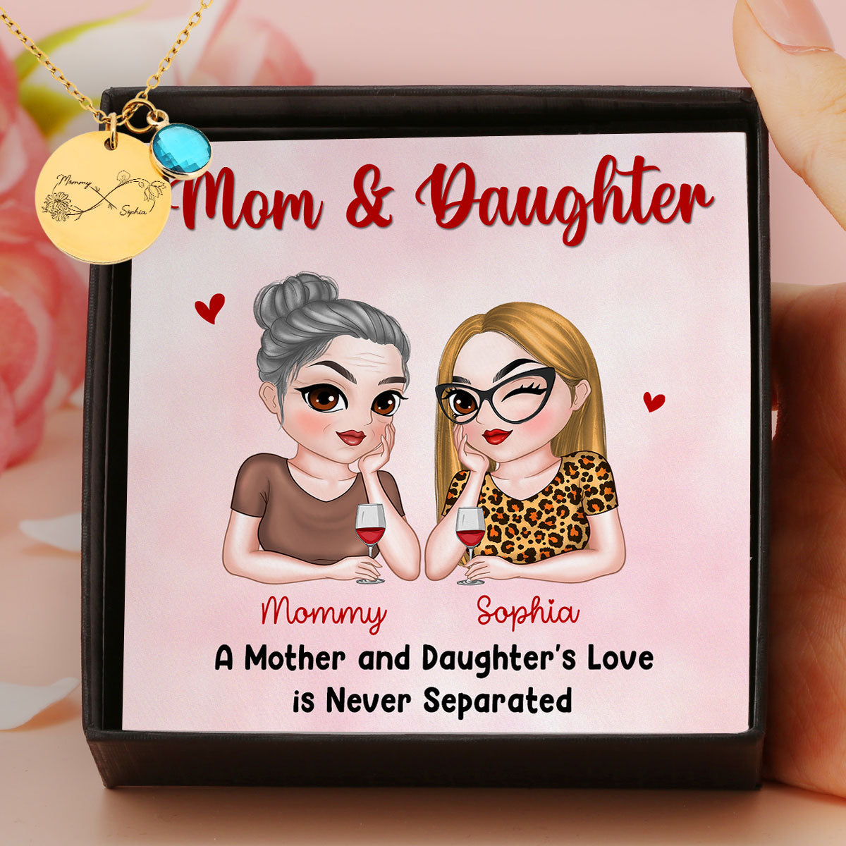 Never Separated - Personalized Custom Birthstone Necklace With Message Card