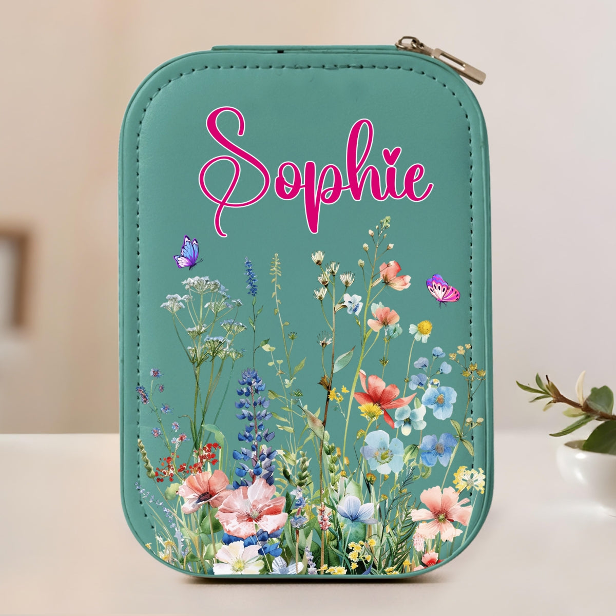 Vintage Floral - Personalized Custom Jewelry Box With LED Mirror