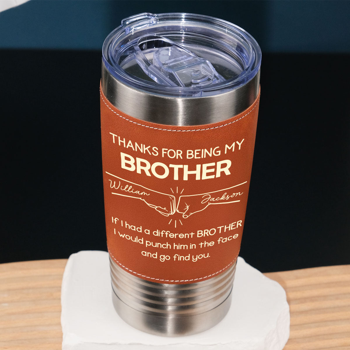 Thanks For Being My Brother - Personalized Custom Leather Tumbler