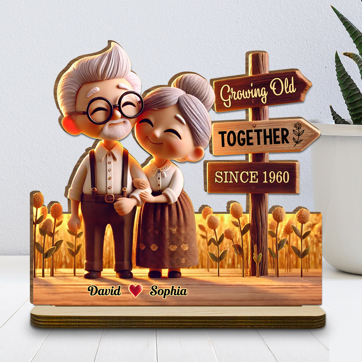 Timeless Love - Personalized Custom 2-Layer Wood Plaque With Flat Base