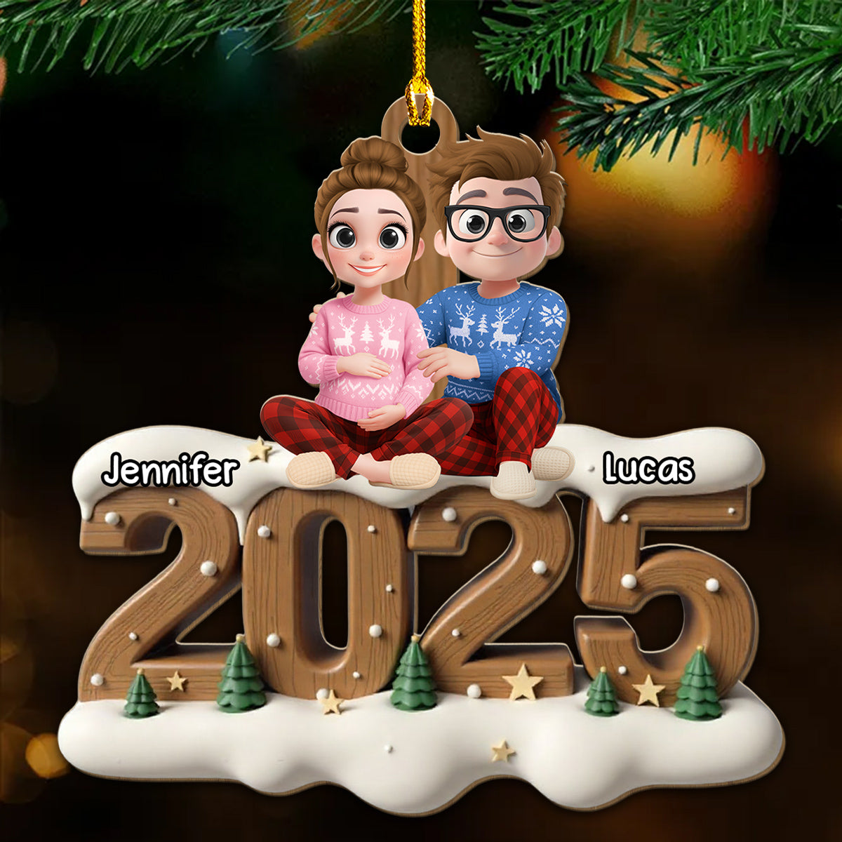 Expecting Parents - Personalized Custom 3D Effect Wood Ornament