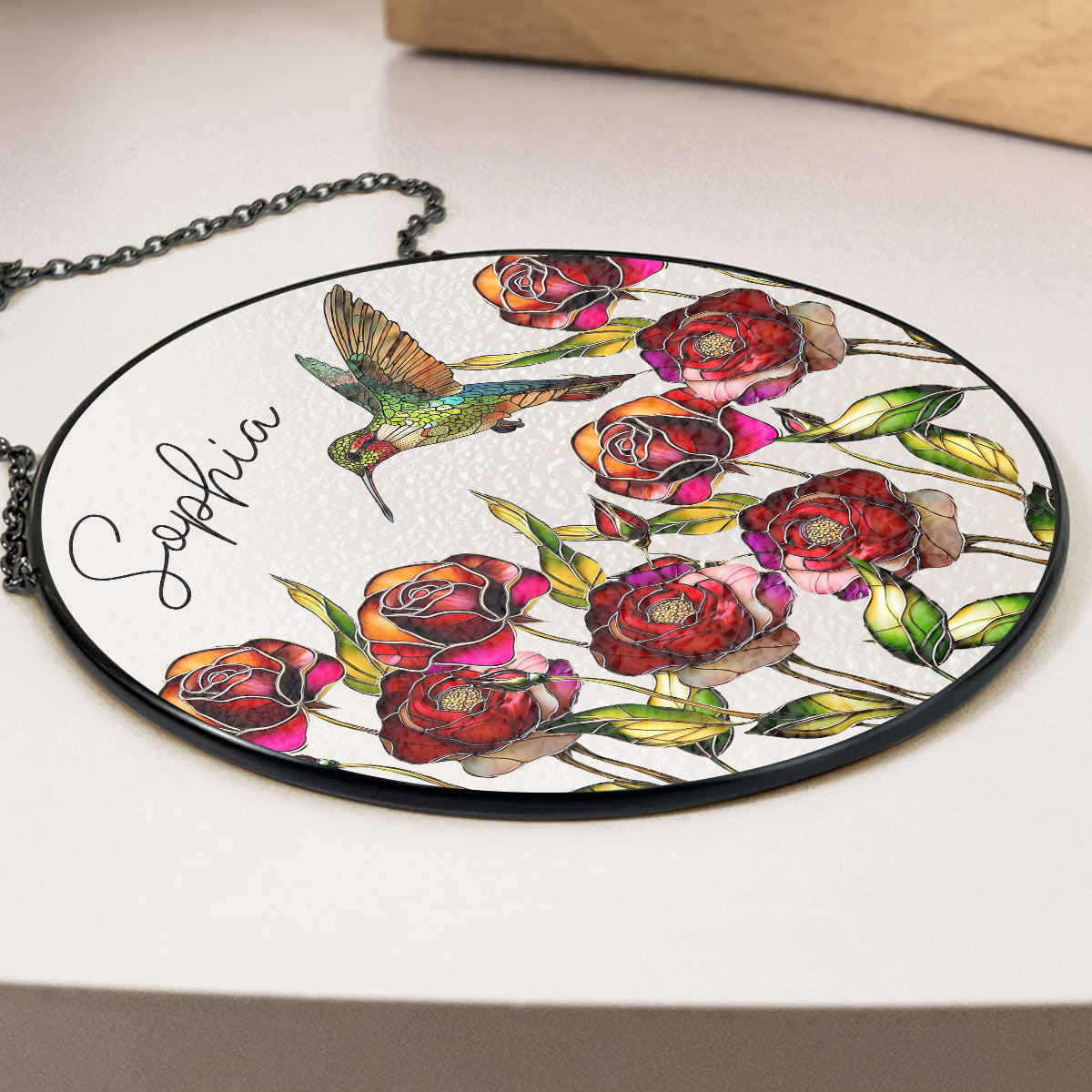 Hummingbird With Flower - Personalized Custom Window Hanging Suncatcher