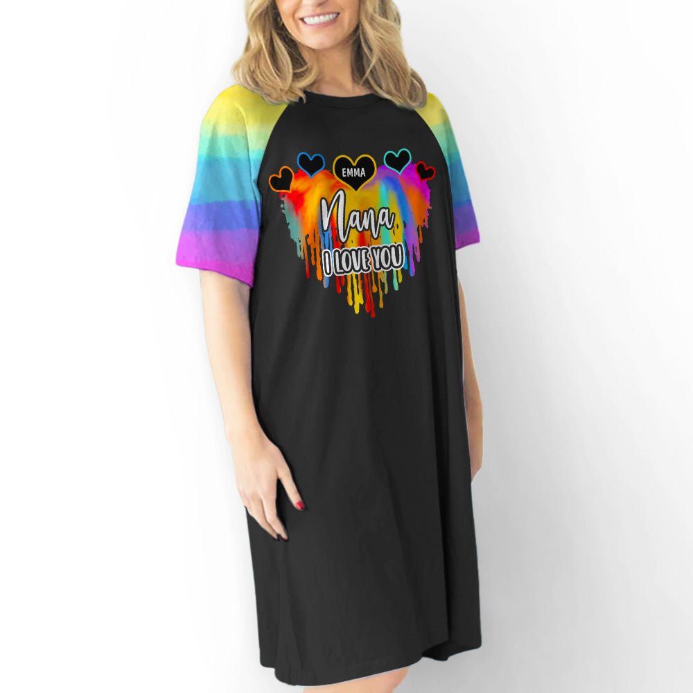 Colorful Grandma Heart - Personalized Custom 3/4 Sleeve Dress