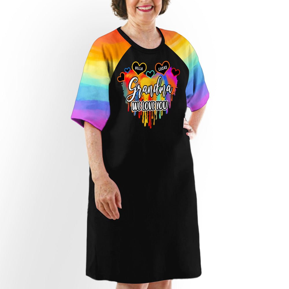 Colorful Grandma Heart - Personalized Custom 3/4 Sleeve Dress