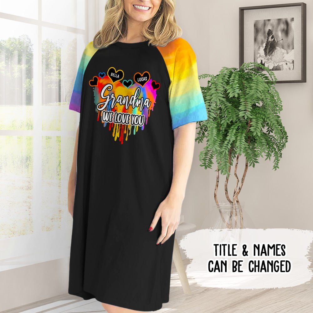 Colorful Grandma Heart - Personalized Custom 3/4 Sleeve Dress