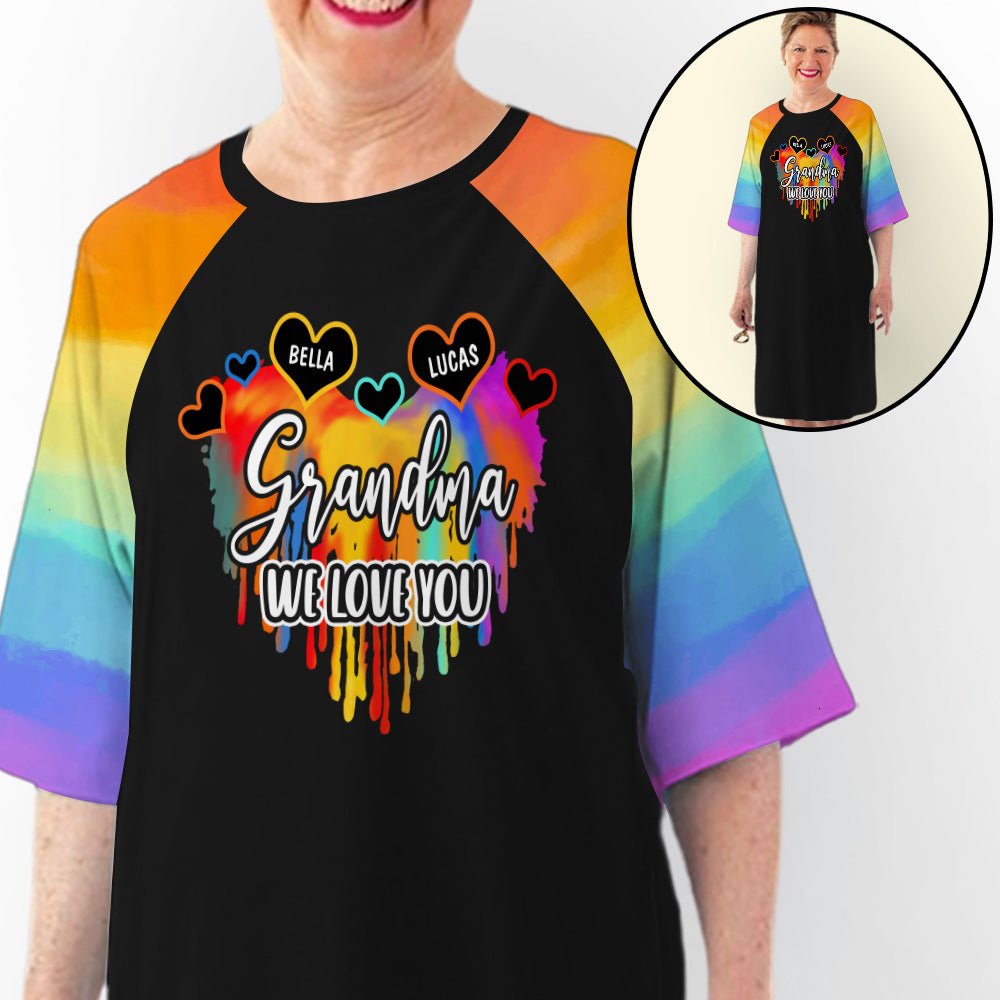 Colorful Grandma Heart - Personalized Custom 3/4 Sleeve Dress