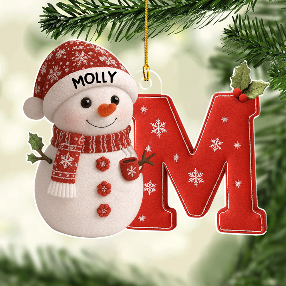 Little Snowman Joy With Letter - Personalized Custom Acrylic Ornament