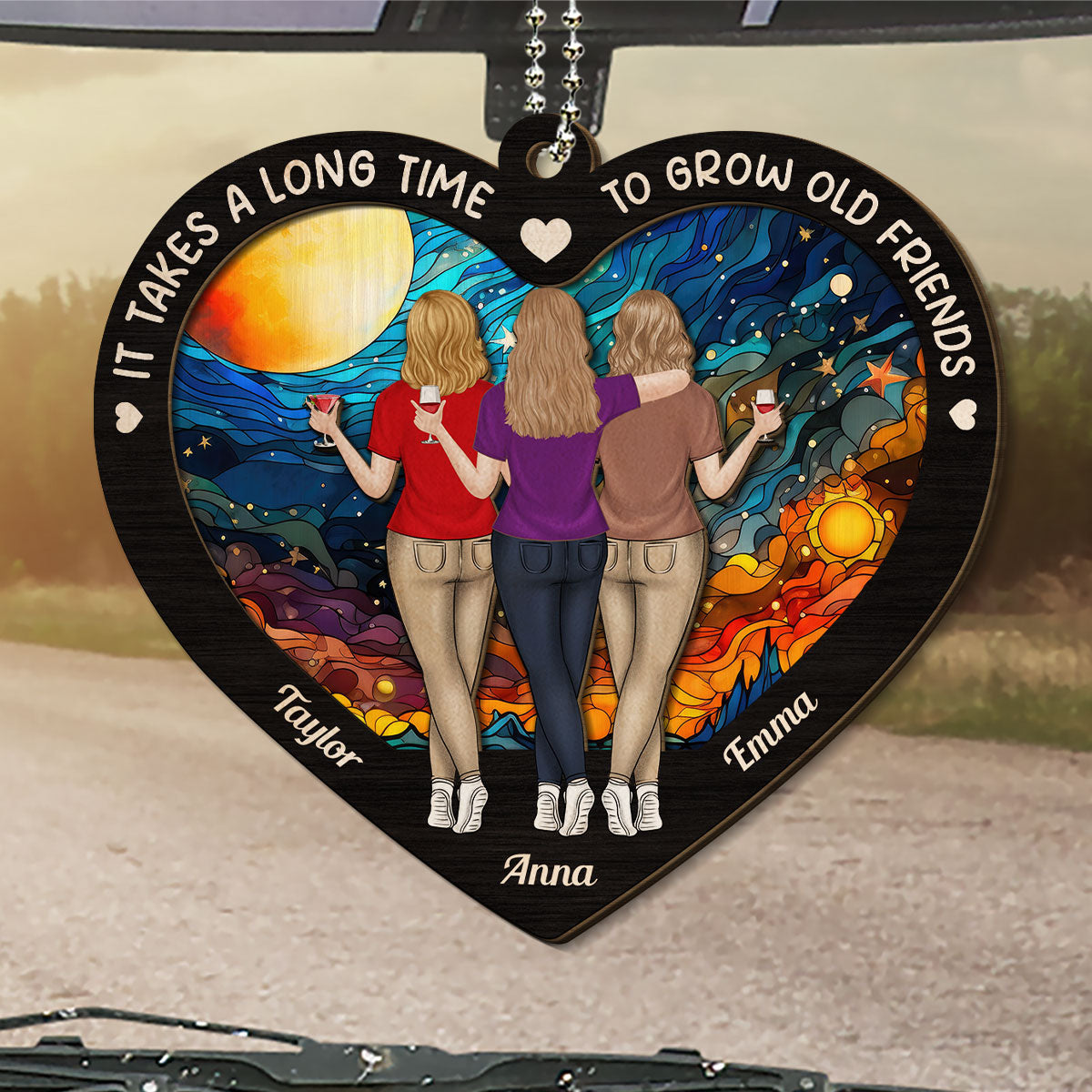 Old Friends Take Time To Grow - Personalized Custom 2-Layered Wood Car Ornament