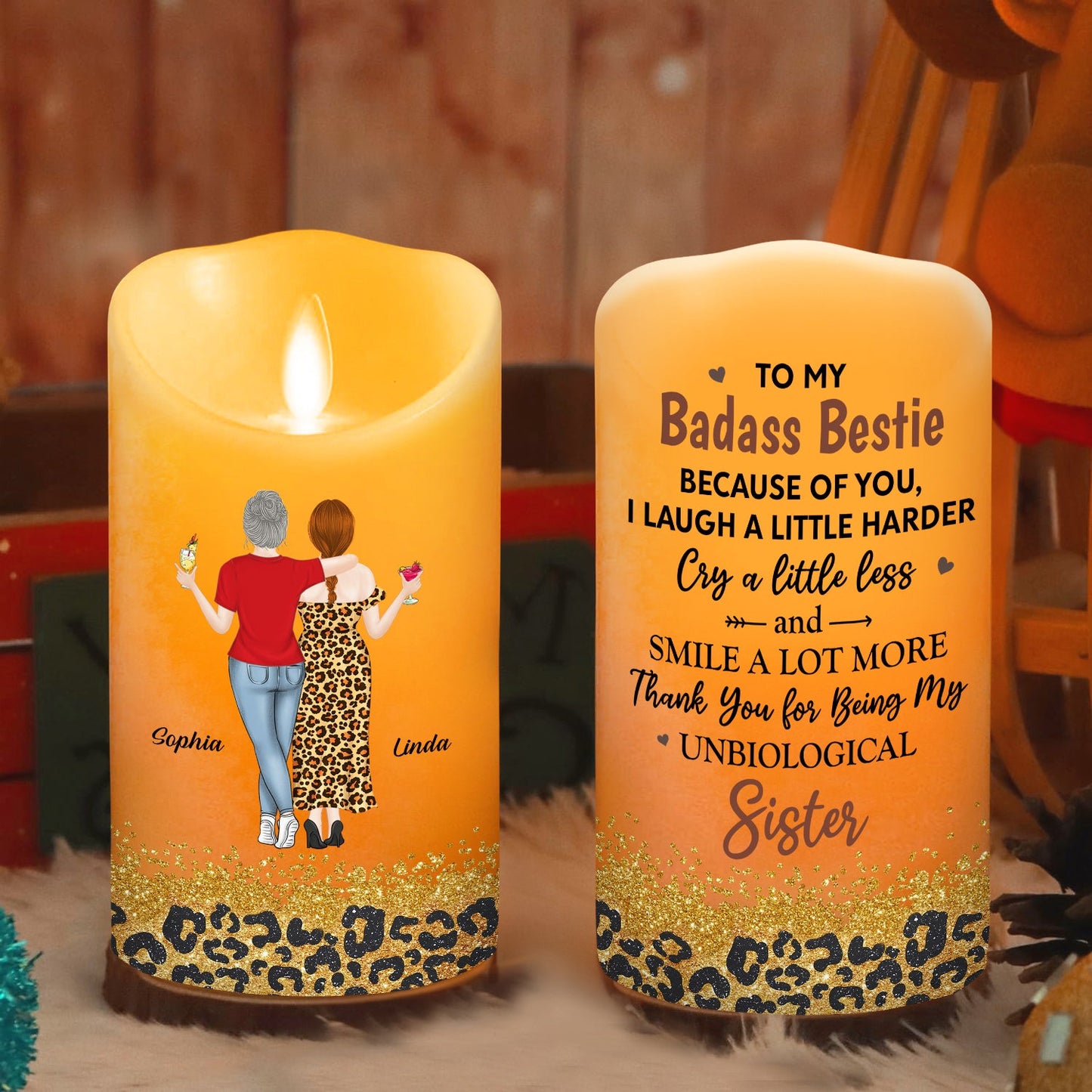 Because Of You I Laugh A Little Harder - Personalized Custom LED Candle