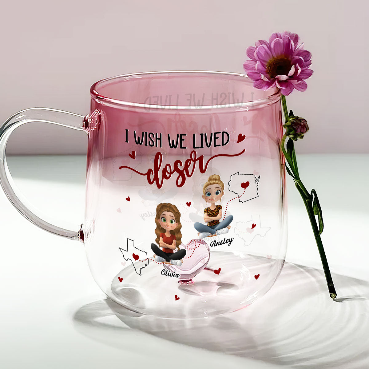 I Wish We Lived Closer - Personalized Custom Pink Gradient Glass Mug