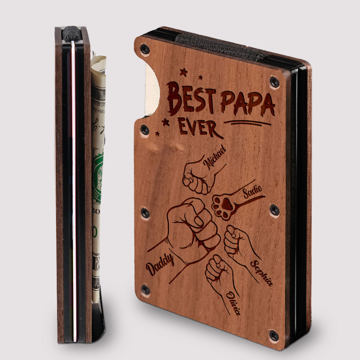 The Best Dad Ever - Personalized Custom Engraved Wooden Card Holder