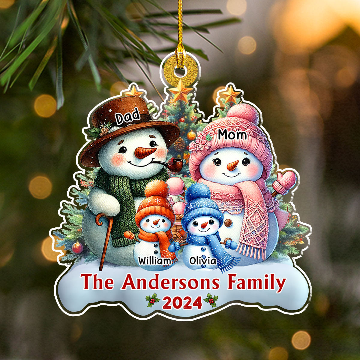Snowman Family Version 2 - Personalized Custom Acrylic Ornament