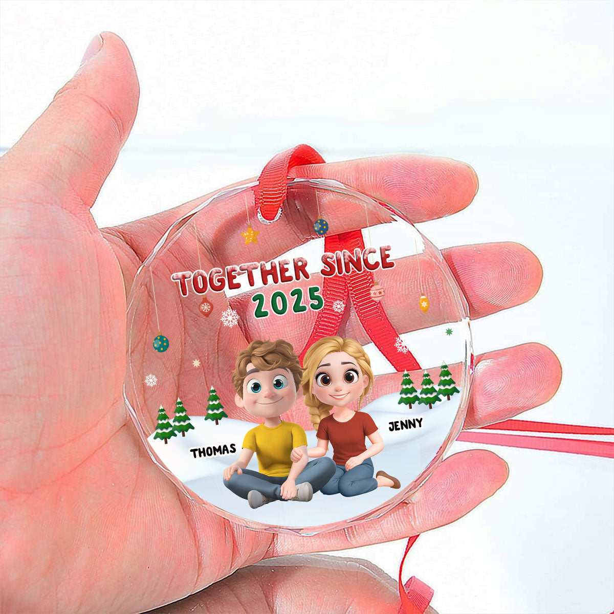 Together In Christmas - Personalized Custom Glass Ornament
