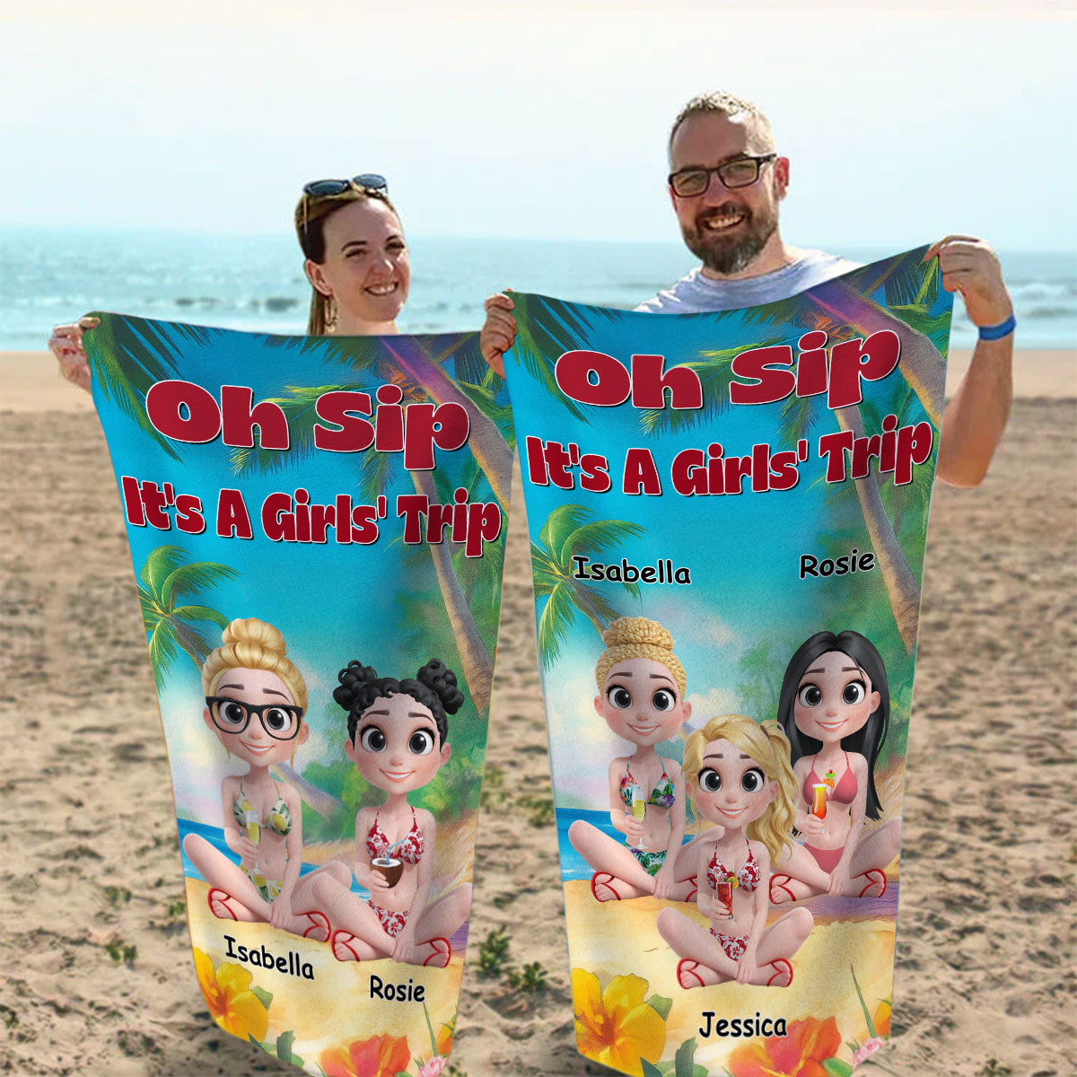 Oh Sip Girl Trip - Personalized Custom Beach Towel