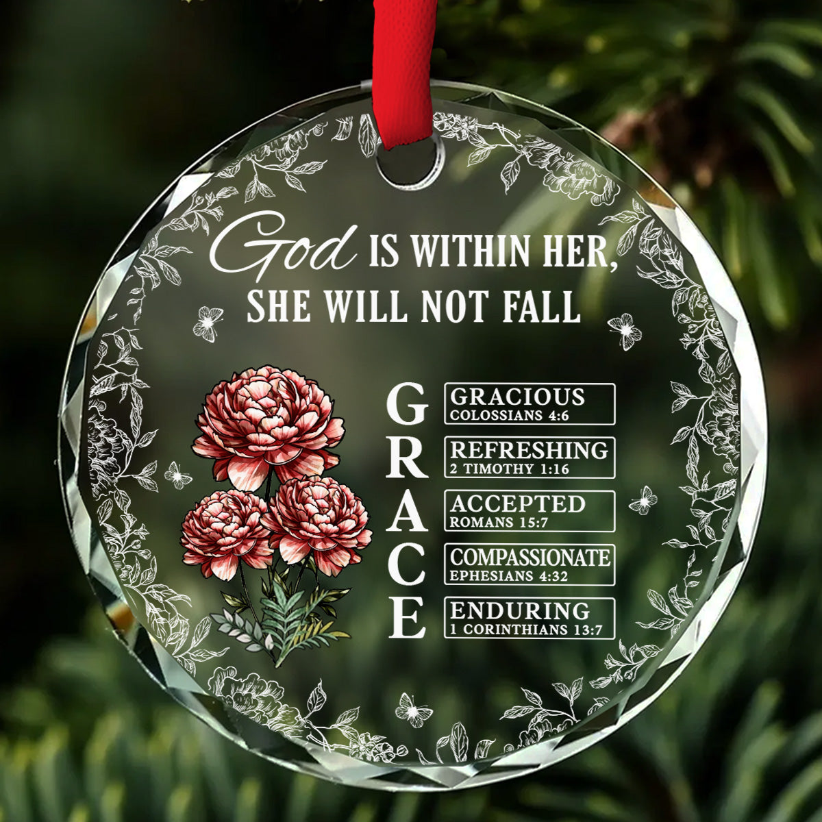 God Is Within Her She Will Not Fall - Personalized Custom Glass Ornament